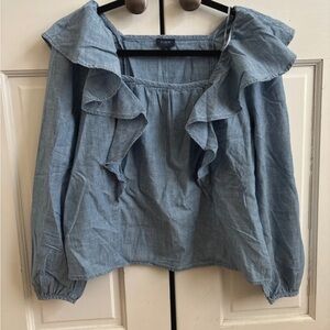 J. Crew Denim Blue Ruffled Blouse
